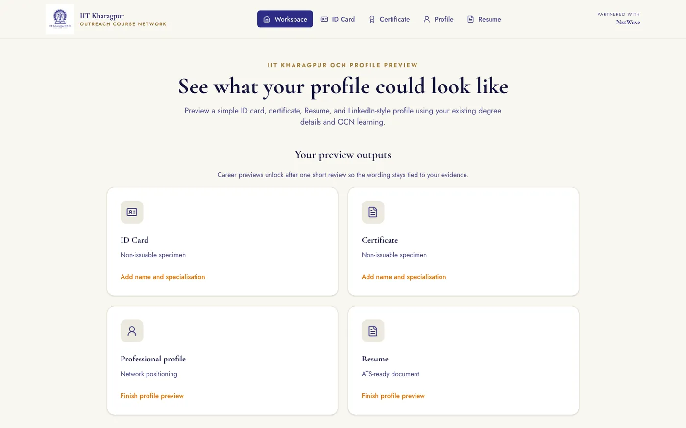 OCN profile preview page